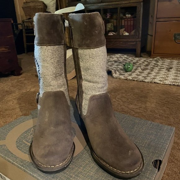 NIB $235 Born Taupe Triana Boots 8-M Suede Leather Wool Blanket Aztec New - Picture 2 of 8